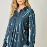 Embroidery Velvet Collared Shirt