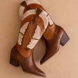 The Fairy | Camel Western Boot in Suede with Inlay