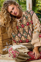 Aztec Pattern Floral Detail Sweater