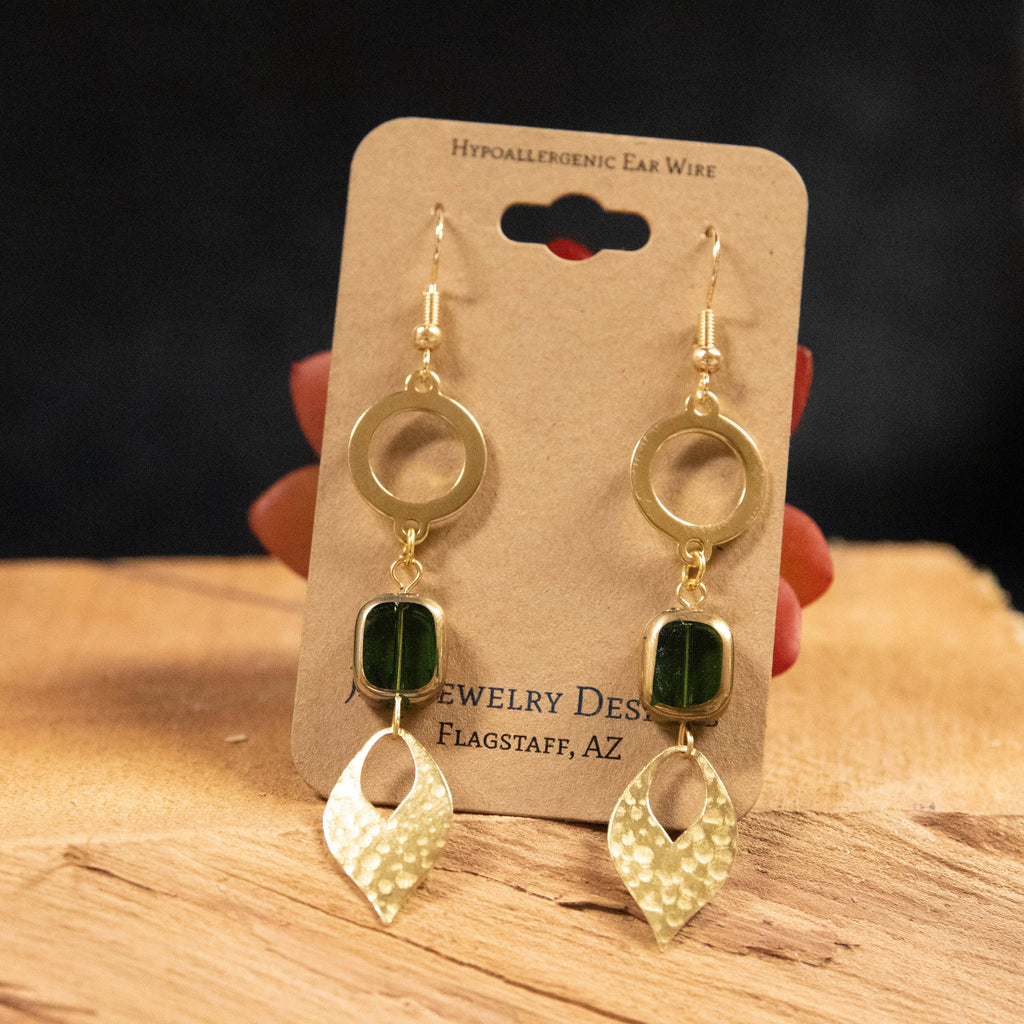 Hammered Gilded Green Earrings