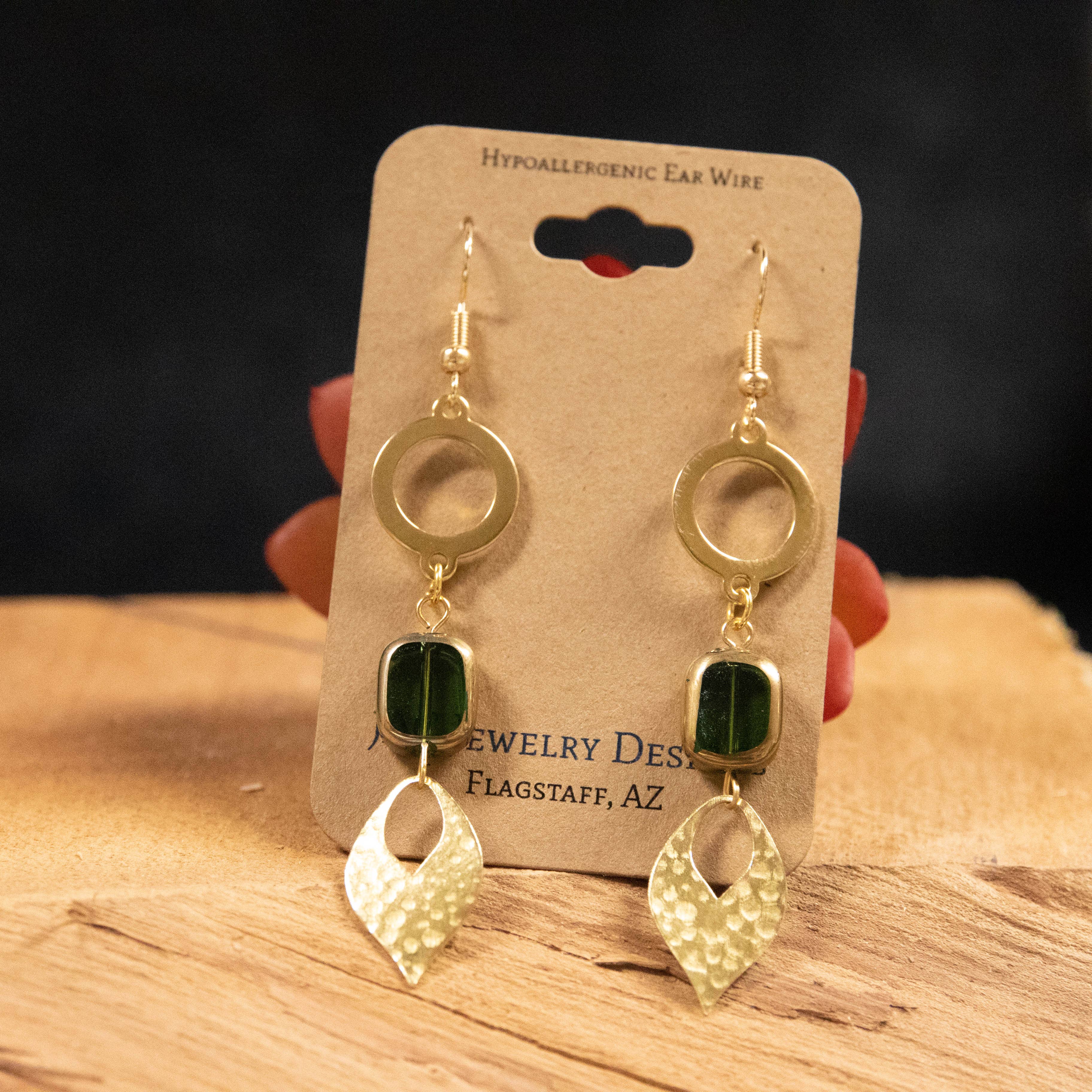 Hammered Gilded Green Earrings