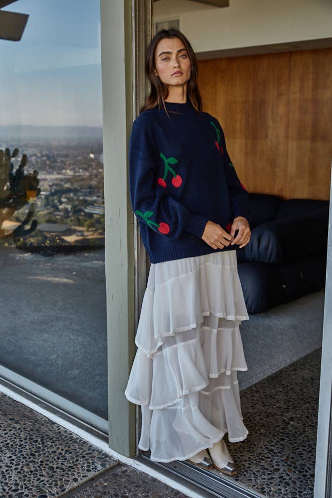 Cherry Detail Mock Neck Sweater