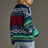 Navy & Multicolored Patterned Cardigan