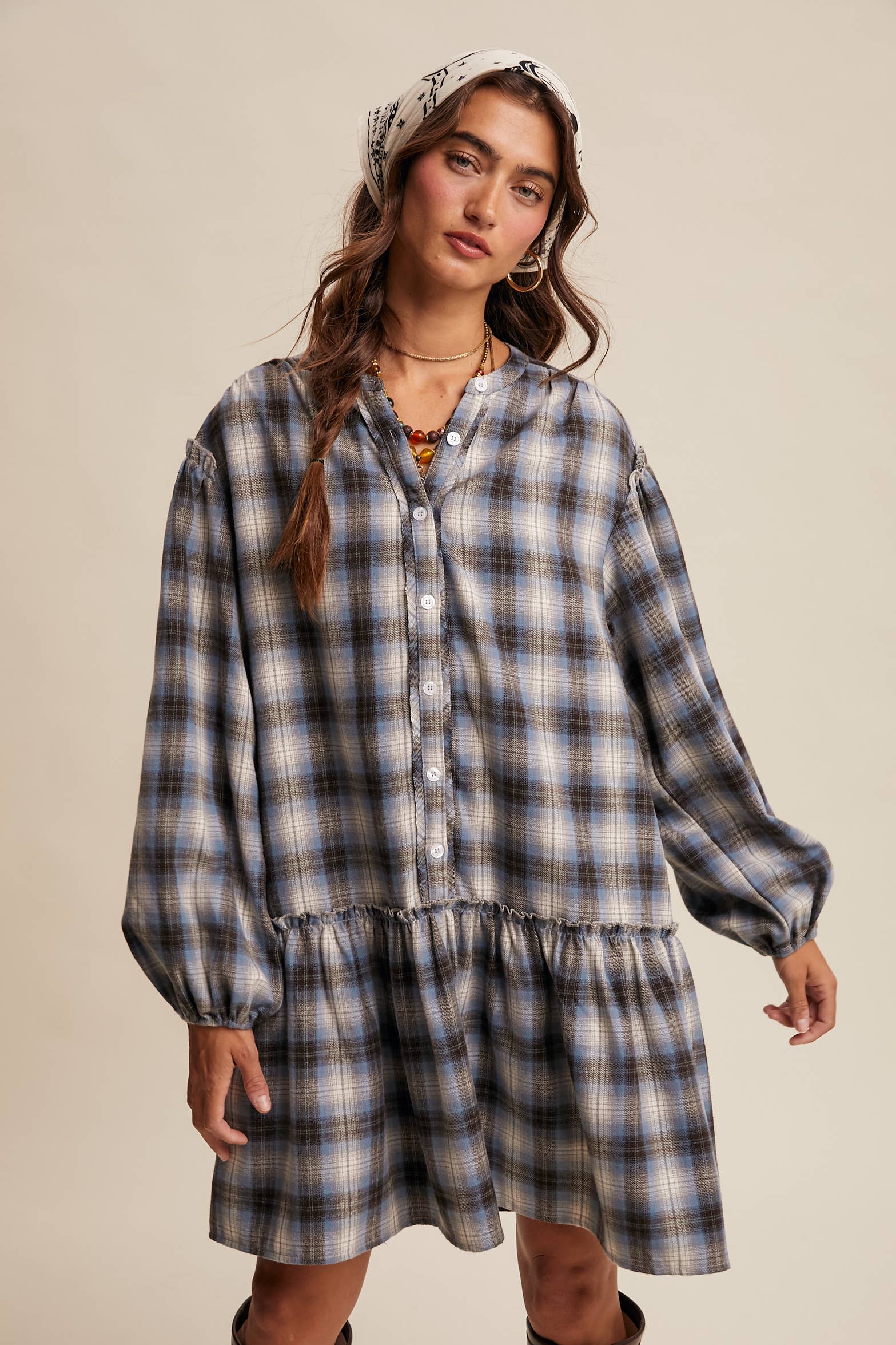 Plaid Drop-Waist Mini Dress