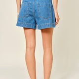 MID RISE FLARE DENIM SHORTS