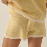 Striped Knit Wide-Leg Drawstring Sweater Shorts