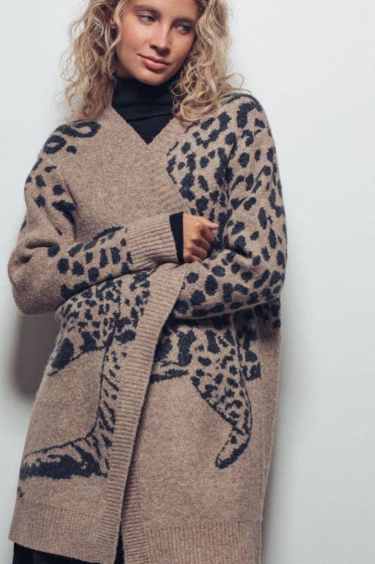Animal Jacquard Long Knit Cardigan