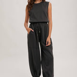 Drawstring Waist Sleeveless Jumpsuit