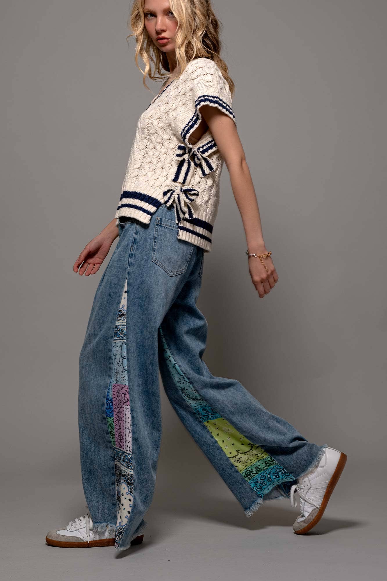 Paisley Bandana Print Wide-Leg Denim Jeans