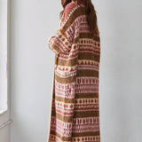 Knit Sweater Open Front Long Sleeve Printed Cardigan