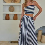 Striped Back Elastic Midi Skirt
