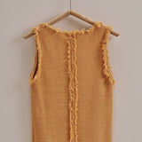 Frayed Trim Textured Knit Sleeveless Top