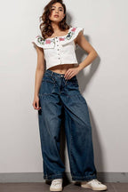 Patch Pocket Wide Leg Baggy Jeans