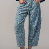 Floral Print Relaxed Fit Denim Pants