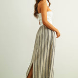 D5725 STRIPED PATTERN KNIT WITH RIBBED TOP COMBINATION DRESS