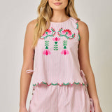 71071 Embroidered Pinstripe Tank Blouse