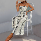 Smocked Tube Top Flare Leg Jumpsuit