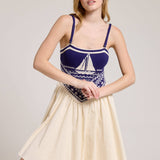 Sailboat Knit Bodice Contrast Midi Dress