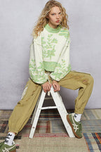 Mock Neck Lime & Cream Cropped Sweater