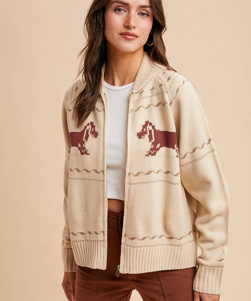 Dachschund Zip-Up Cardigan