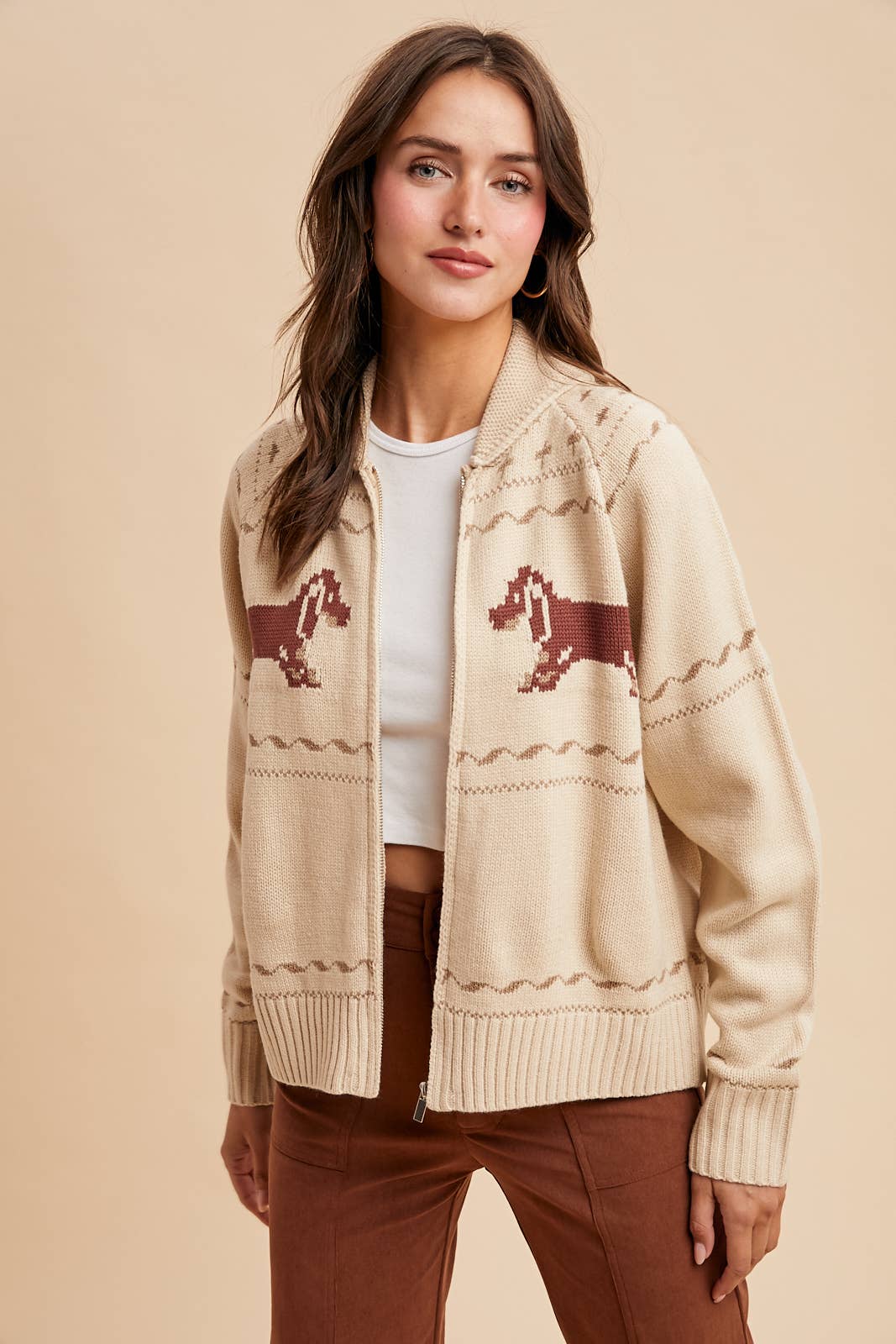 Dachschund Zip-Up Cardigan