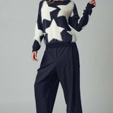 Fuzzy Knit Star Pattern Sweater Top
