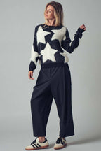Fuzzy Knit Star Pattern Sweater Top
