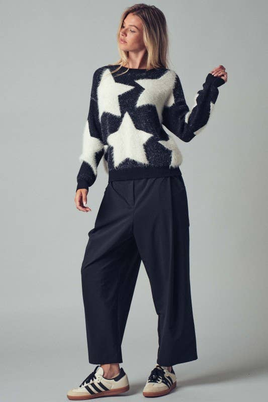 Fuzzy Knit Star Pattern Sweater Top