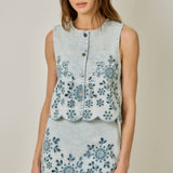 71098 Embroidered Eyelet Washed Vest