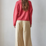 W2114 | Knit Sweater Rolled Round Neck Pullover Top