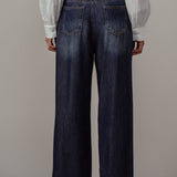 Pleated Wide-Leg Denim Pants