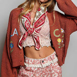 Multicolor Floral Embroidery PEACE Letter Knit Cardigan