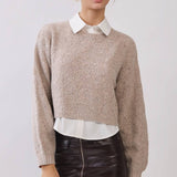 Cropped Textured Knit Sweater