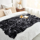 CB Striped Faux Fur Warm Plush Throw Blanket, Tie-dye Color