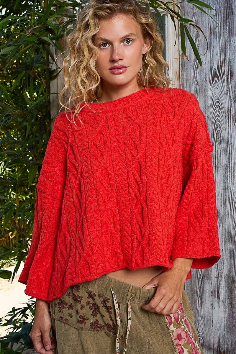 Round Neck Quarter Sleeve Cropped Sweater