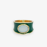 Hazel Oval Stone With Enamel Band Ring Green/Light Blue Wholesale- Size 7