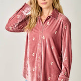 Embroidery Velvet Collared Shirt