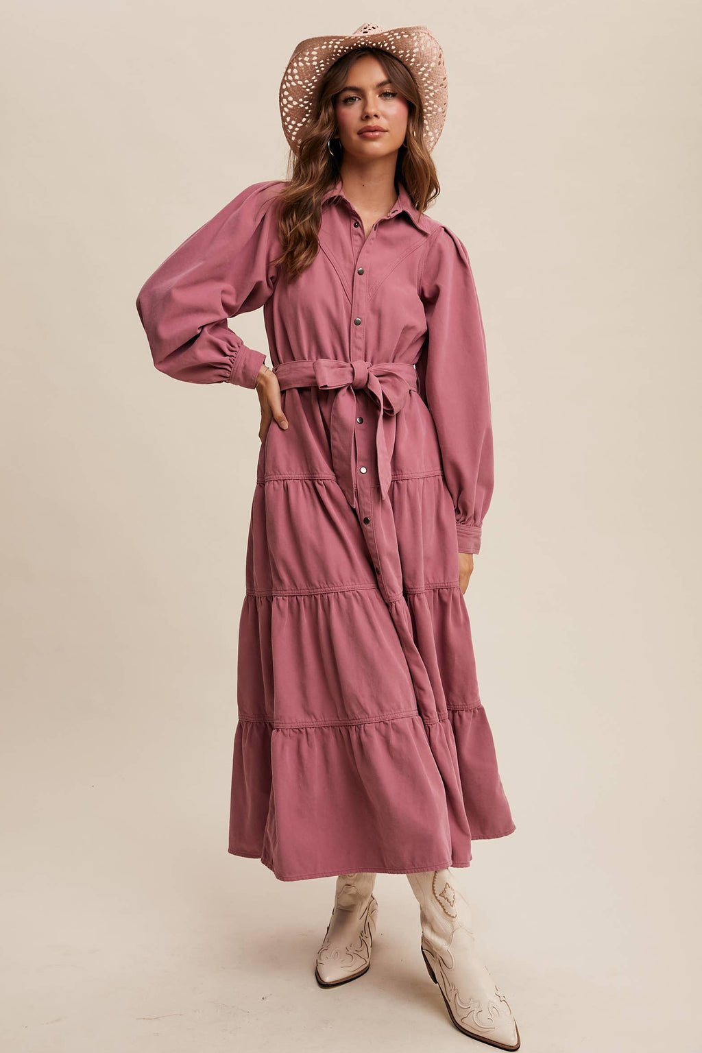 Utility Tiered Denim Midi Dress