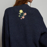 Multicolor Floral Embroidery PEACE Letter Knit Cardigan