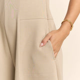 Plus - Soft Knit Seamed Cap Sleeve Wide-Leg Jumpsuit