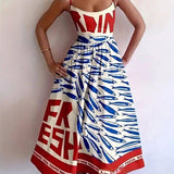 Mackerel print smocked sundress seaside ocean strap dress