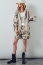 Washed Waffle Knit Hooded Cardigan