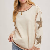 Star Sleeved Washed Knit Pullover