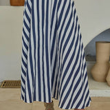 Striped Back Elastic Midi Skirt