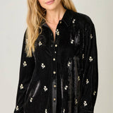 Embroidery Velvet Collared Shirt