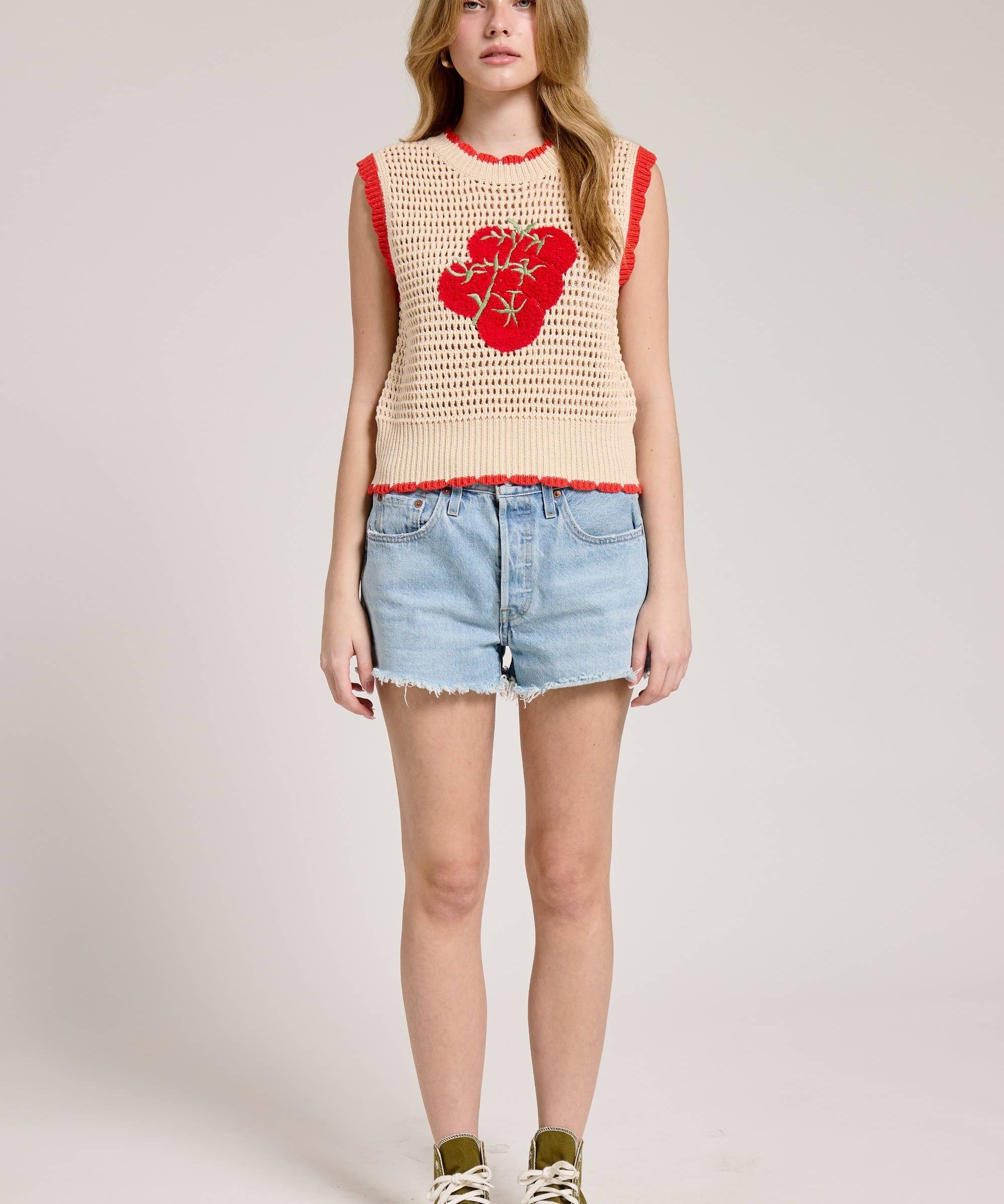 Sleeveless, Cream-Colored Knitted