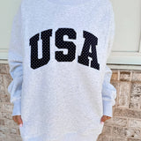 Pearl Grey Navy Blue Polka Dot USA Mockneck Sweatshirt