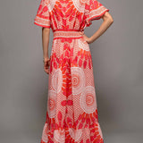 Sunburst Medallion Print Empire Waist Flutter Dress