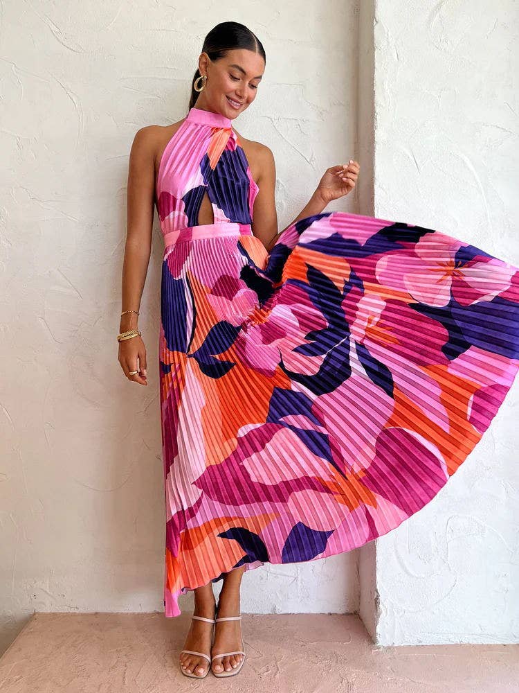Halter Neck Pleated Dress