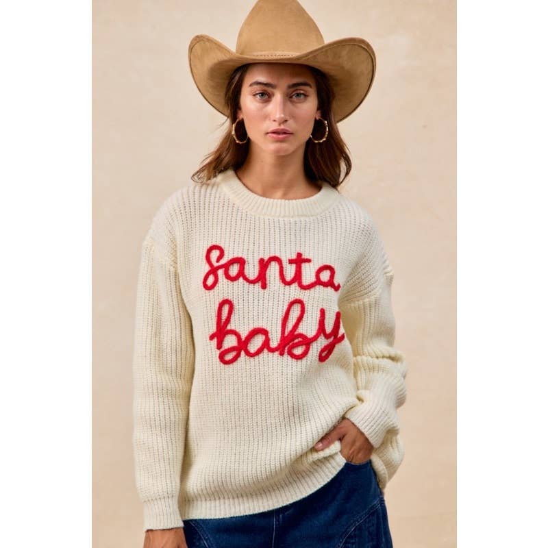 "Santa Baby" Letter Embroidery Sweater
